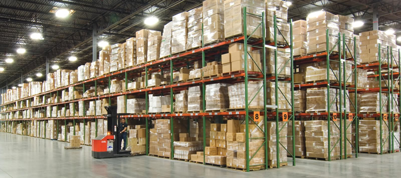 Rows of pallet racks in a Chattanooga-area distribution warehouse